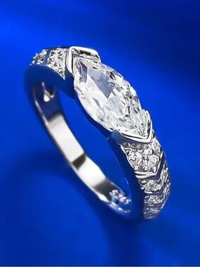S925 Classic Marquise-Cut CZ Silver Ring - Size 8.5 - New!